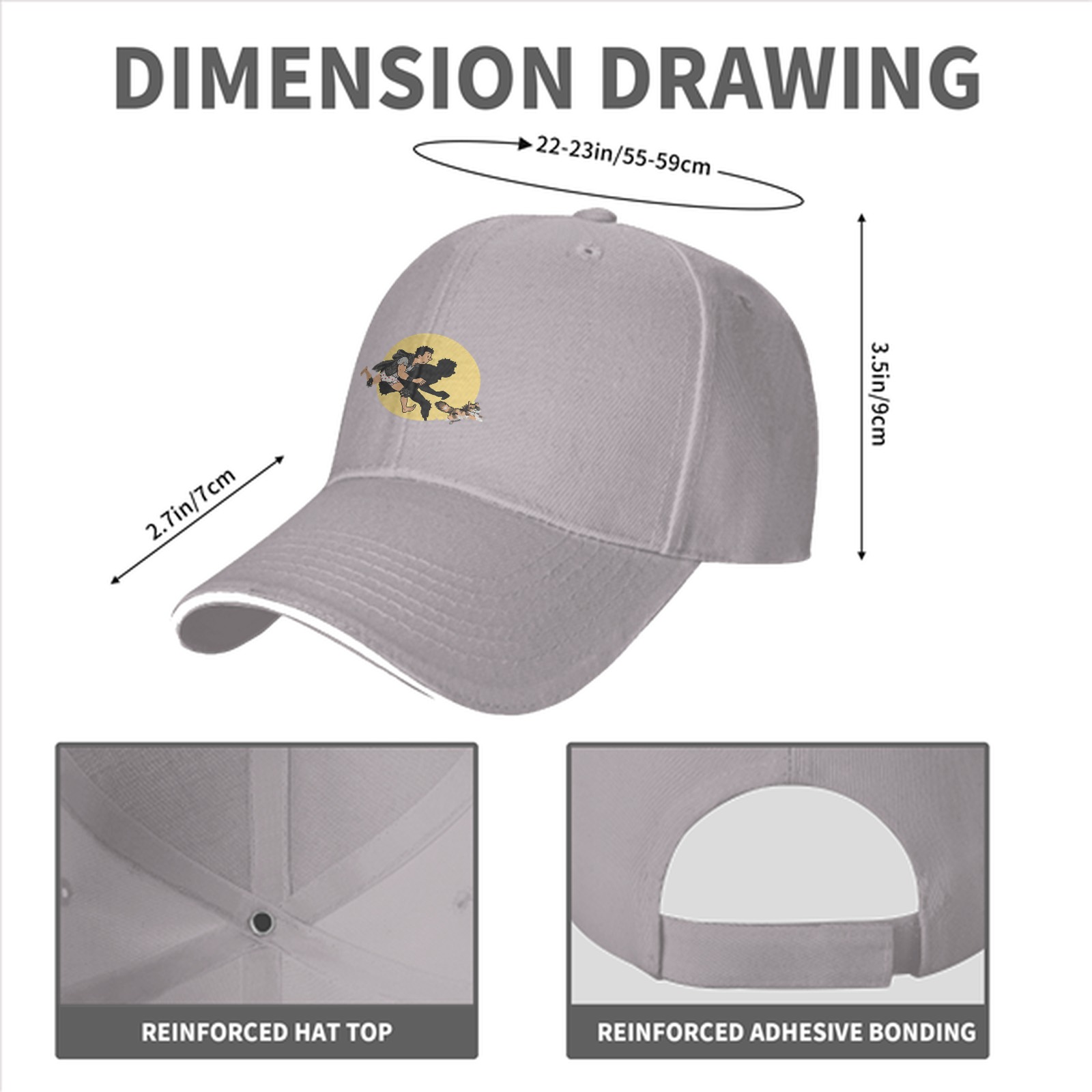 Black Baseball Cap With Running Figure And Raccoon Graphic