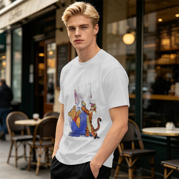 Olive T-Shirt Featuring Winnie the Pooh and Tigger Playing