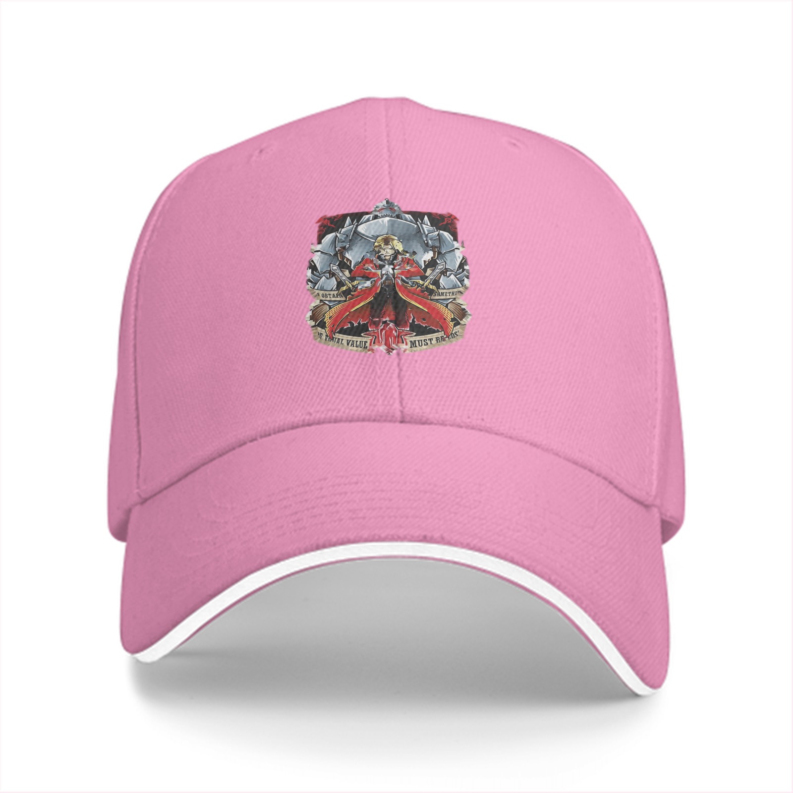 Black Baseball Cap with Fullmetal Alchemist Anime Graphic Print