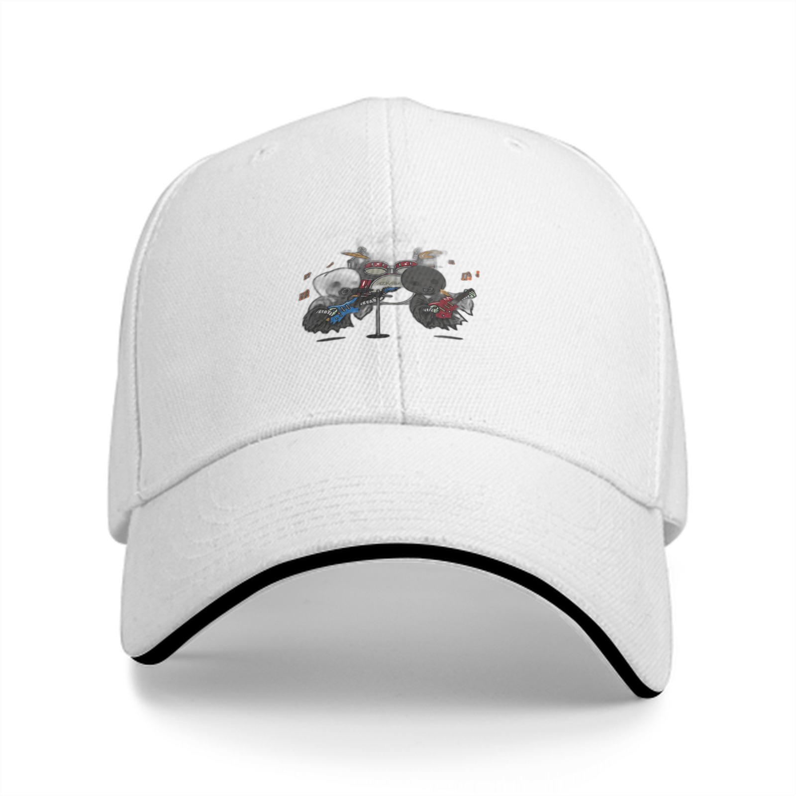 Black Baseball Cap With Cute Animal Rock Band Graphic