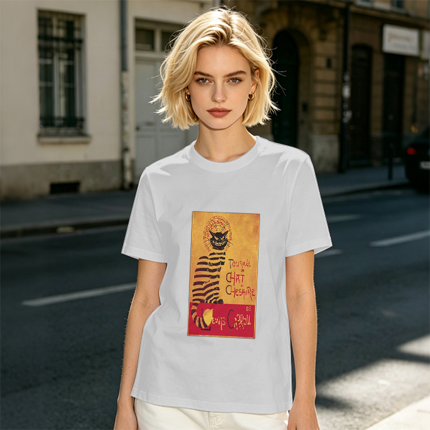 Olive T-shirt with Cheshire Cat Tournee Chat Print