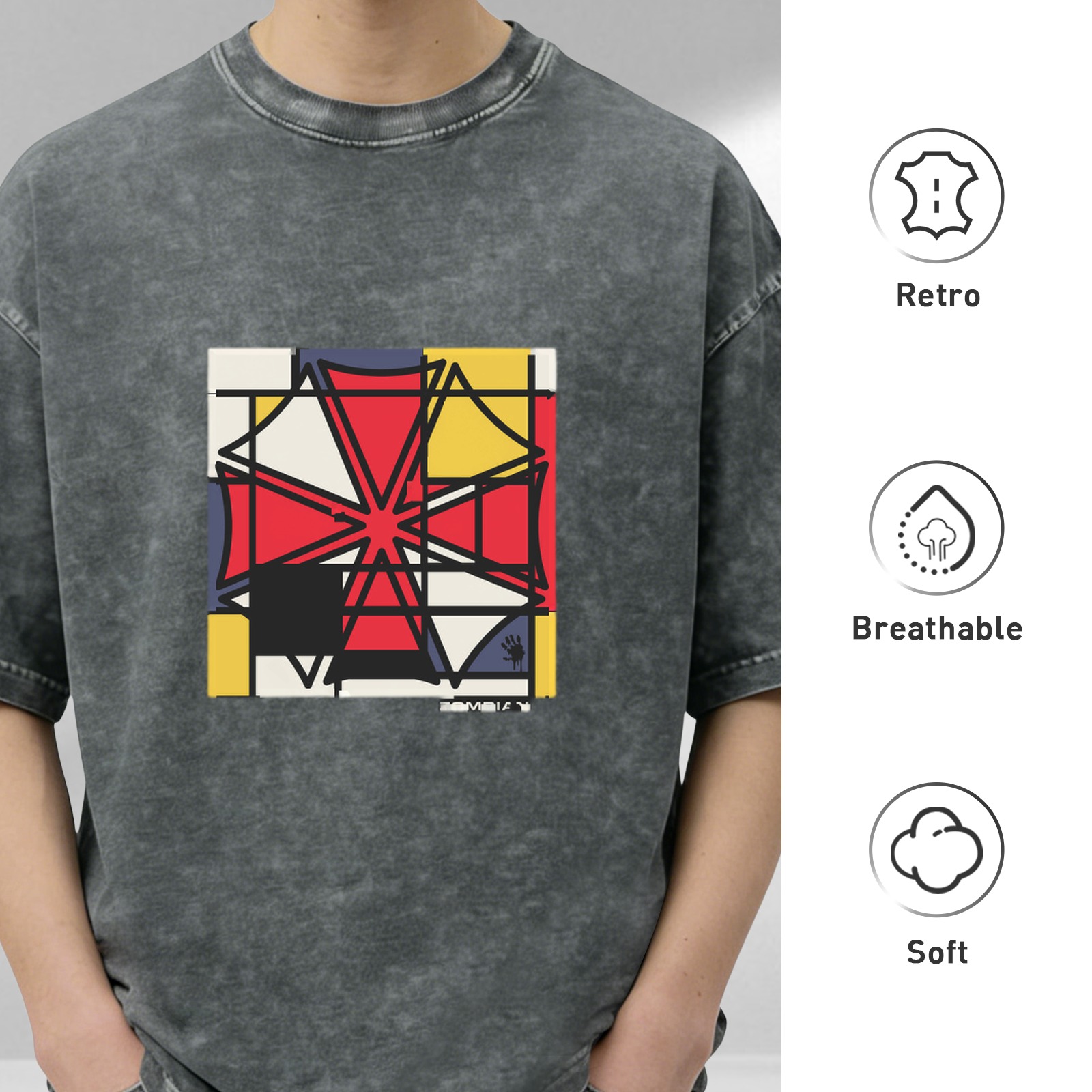 Oversized Acid Wash T-Shirt With Abstract Geometric Art Print
