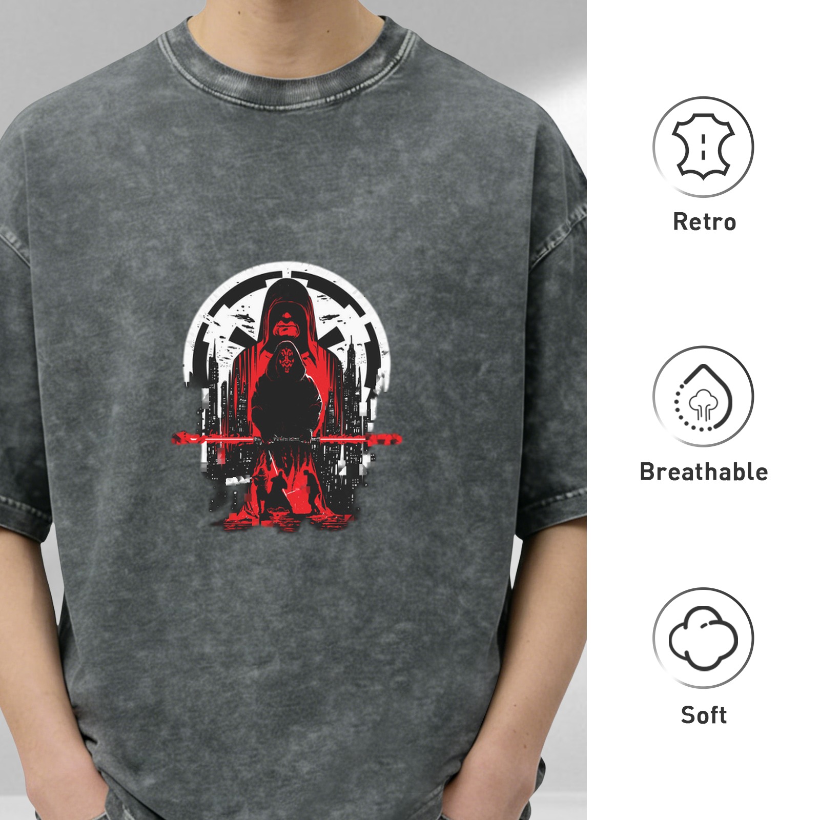 Star Wars Sith Lords Graphic Acid Wash Cotton T-Shirt