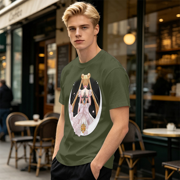 Olive T-shirt with Princess Serenity Back Print