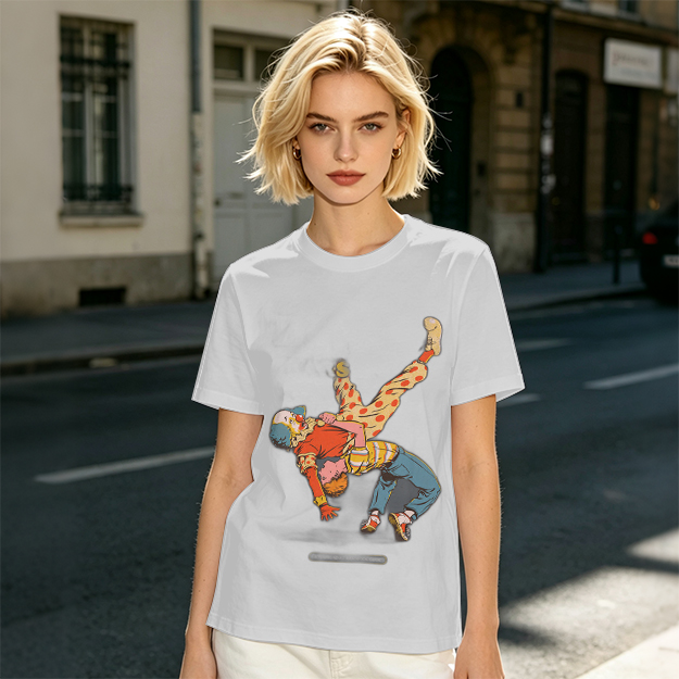 Olive T-Shirt With Clown Wrestling Graphic Print