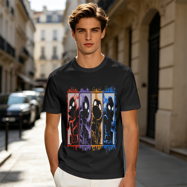 Olive T-Shirt With Four Superhero Silhouette Panels
