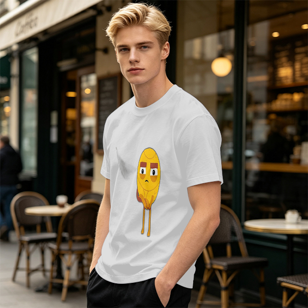 Olive T-Shirt With Sad Yellow Cartoon Character Print
