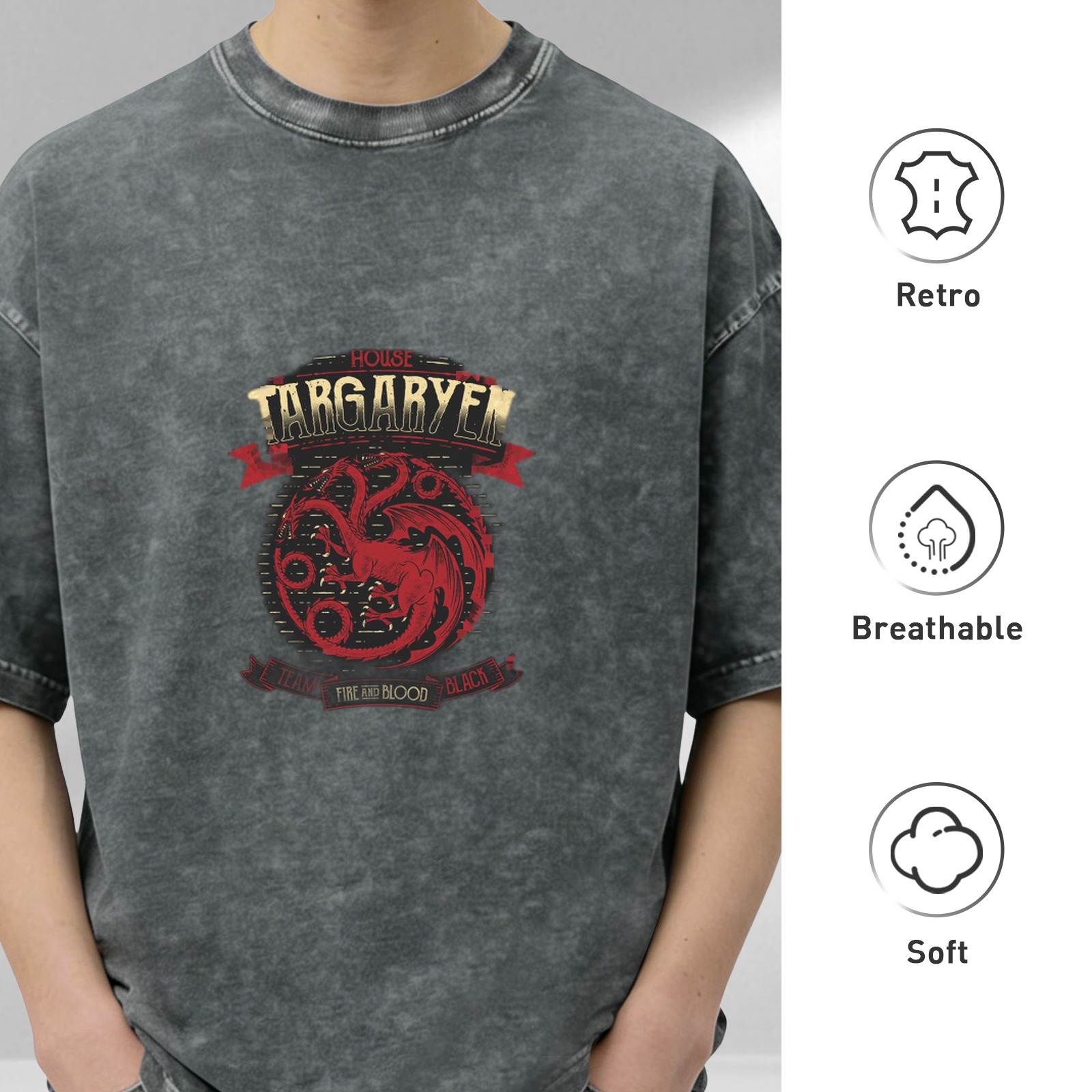House Targaryen Fire and Blood Vintage Graphic T-Shirt