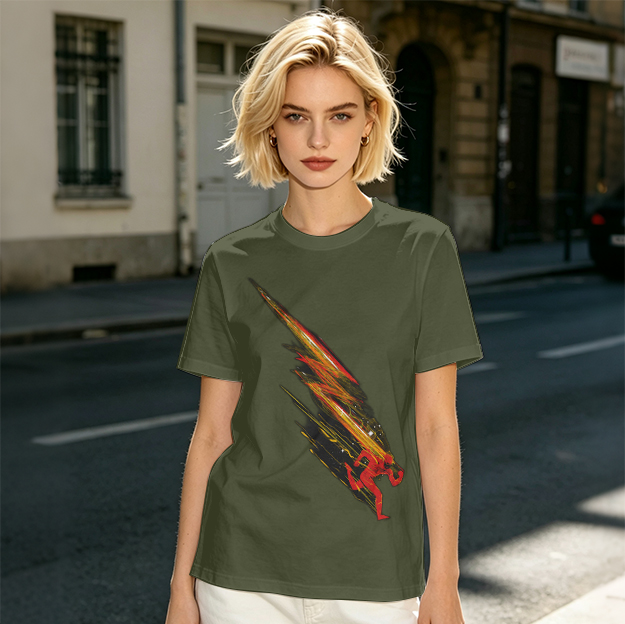 Olive T-shirt with Dynamic Speed Runner Graphic Print