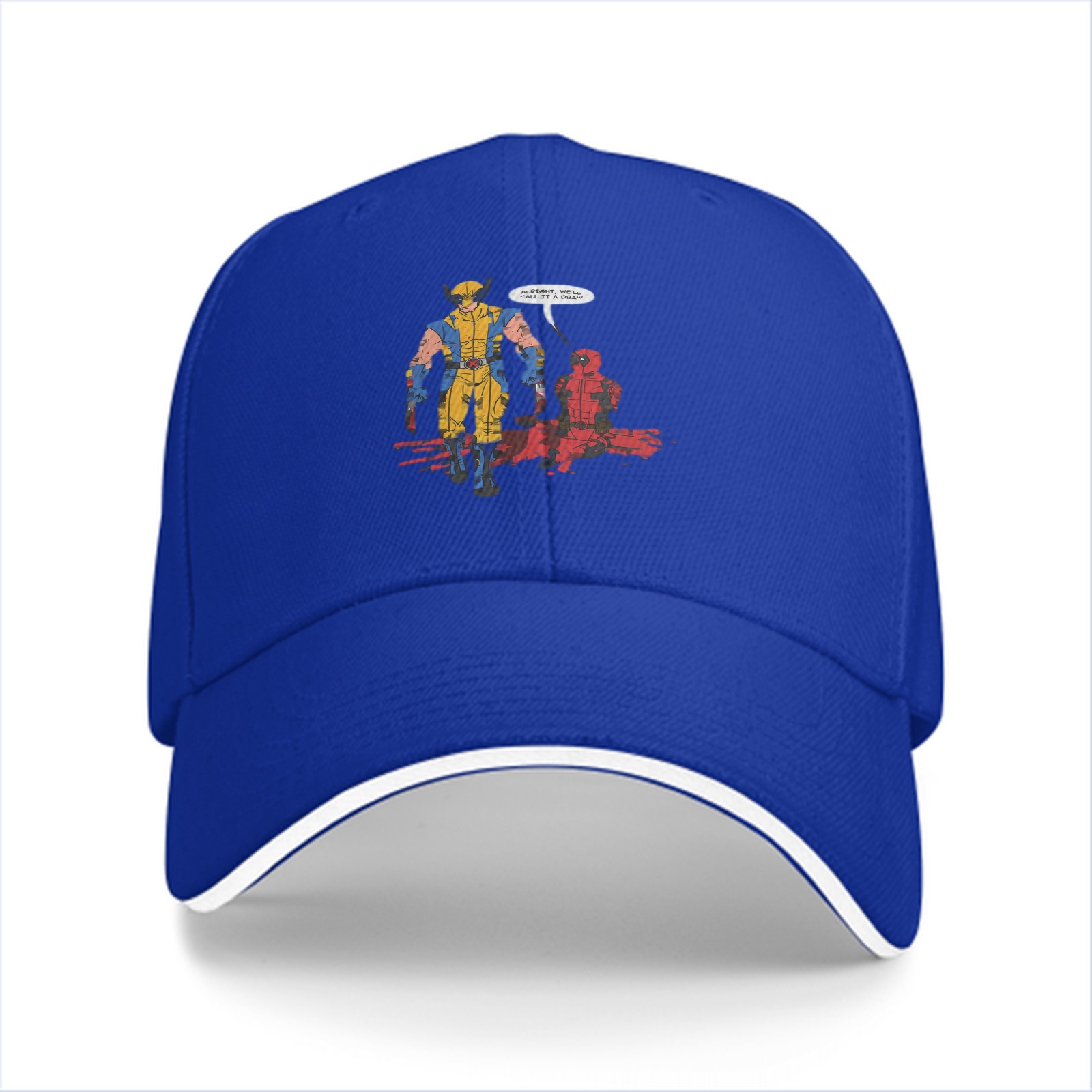 Black baseball cap with Wolverine and Deadpool comic print