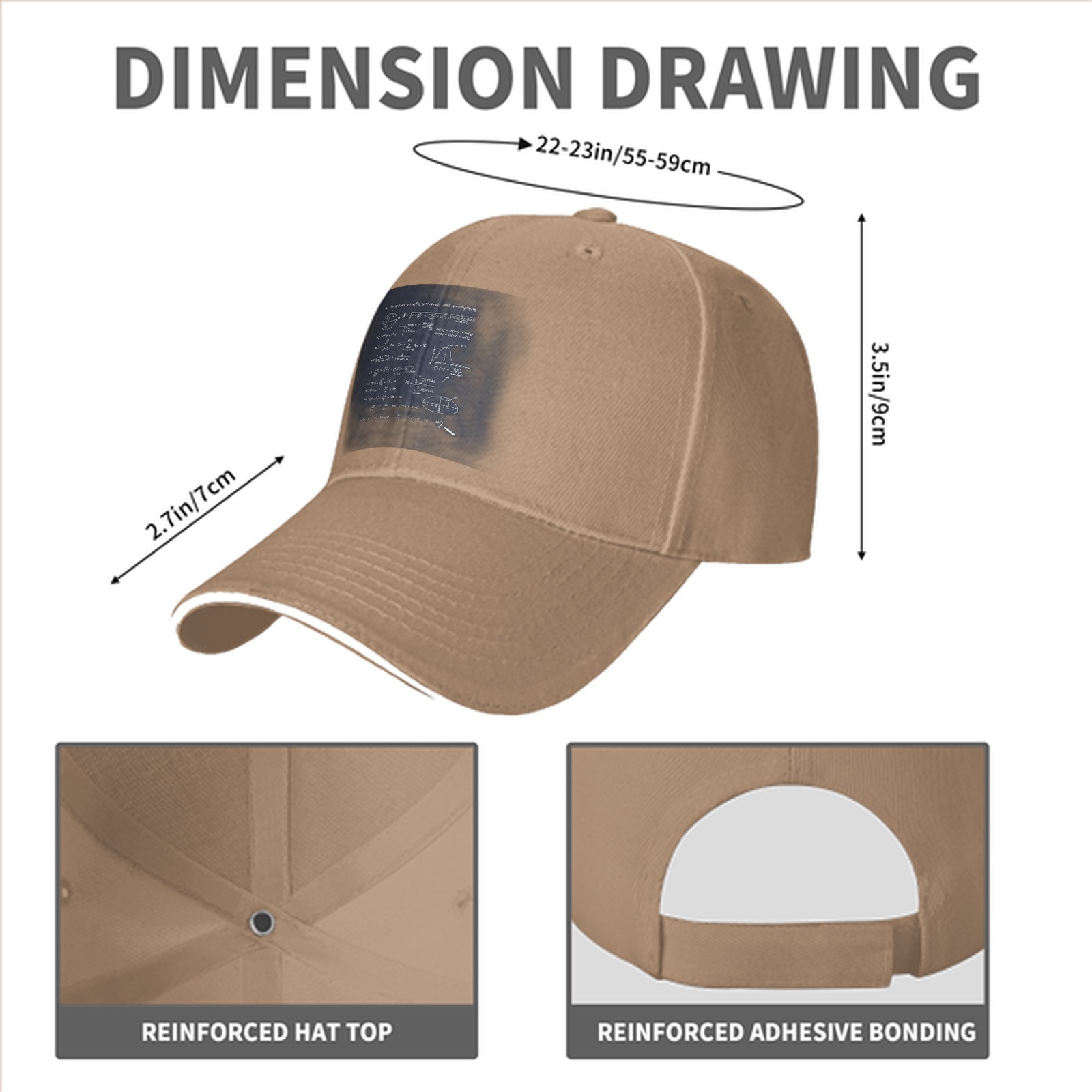 Black Baseball Cap with Math Science Formula Print