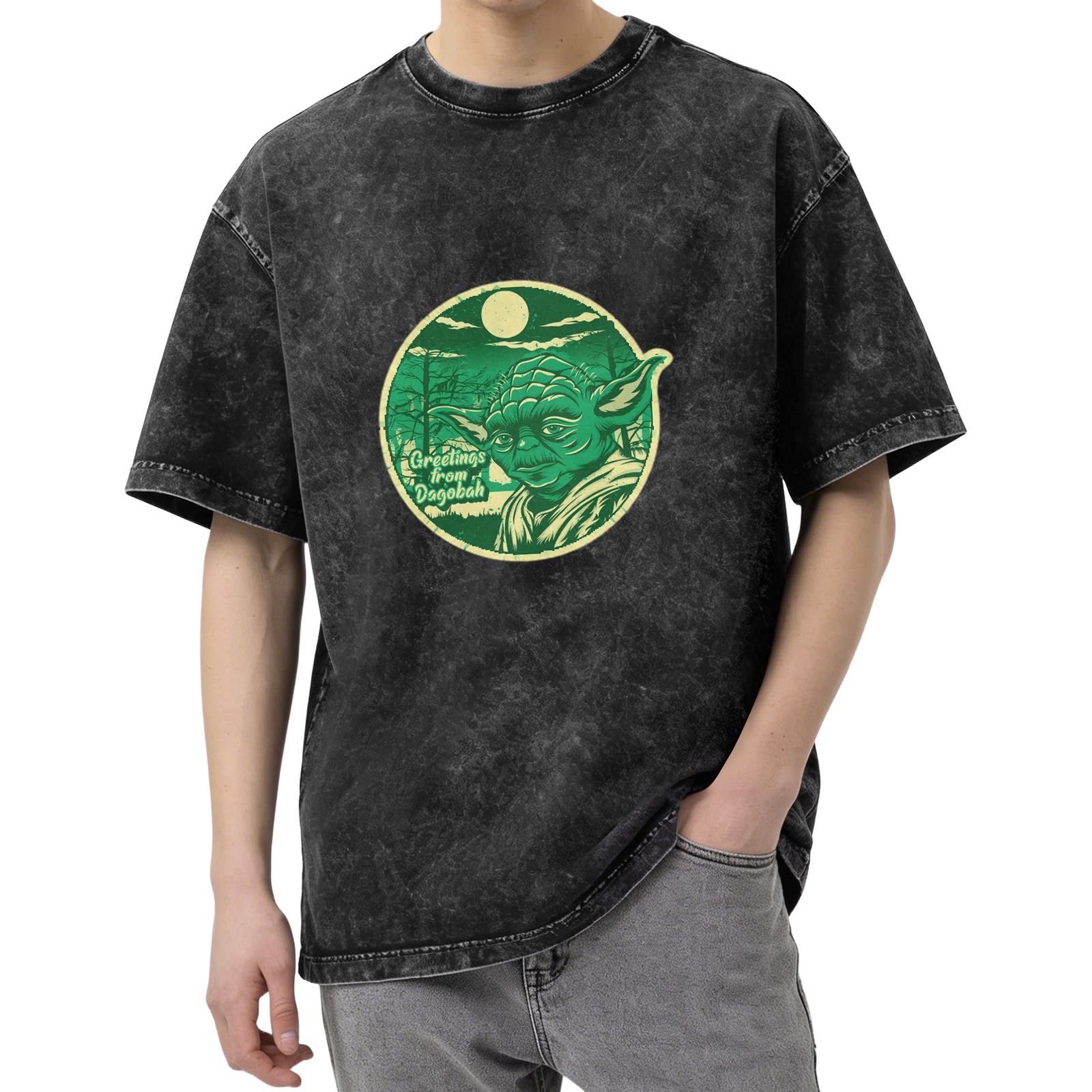 Greetings from Dagobah Yoda Graphic Stonewashed T-Shirt