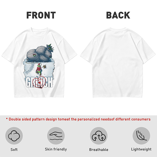 Grinch Stealing Christmas Gifts Snow Scene Graphic T-Shirt