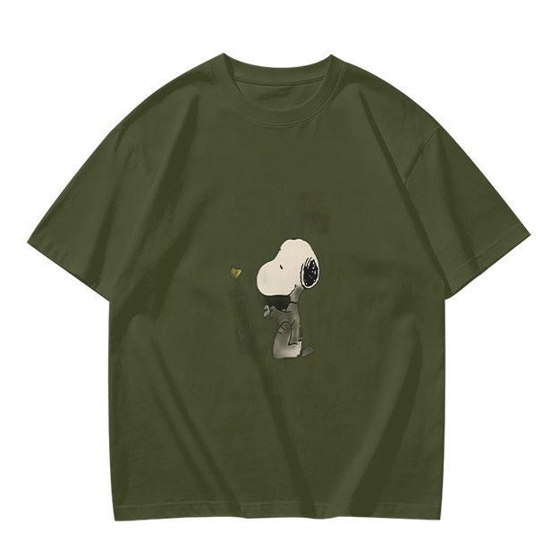 Olive Green T-Shirt With Snoopy Graphic Print