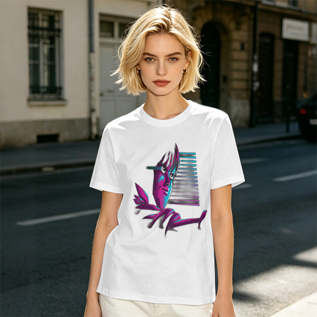 Olive T-Shirt With Abstract Neon Portrait Graphic