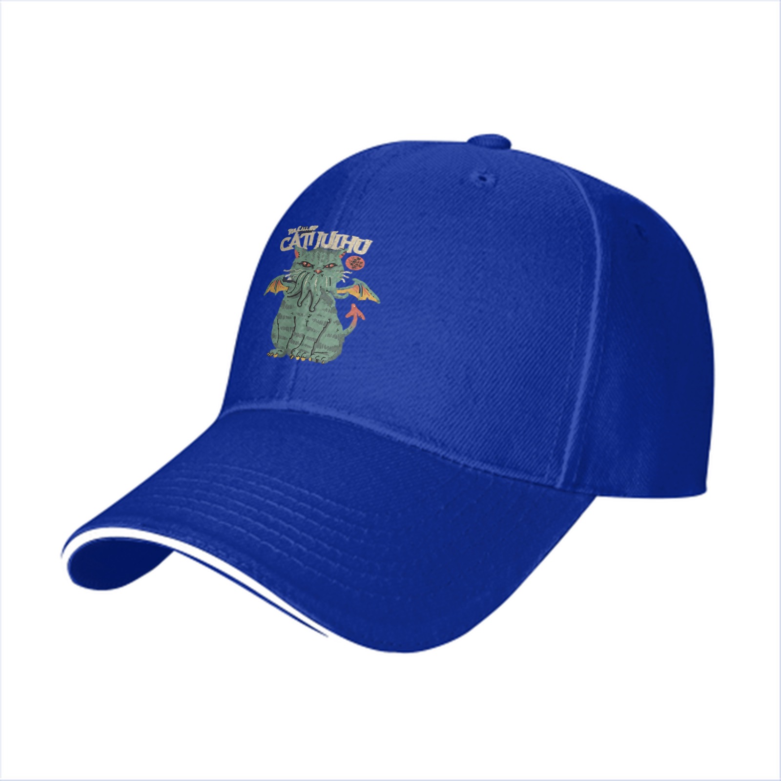 Black Baseball Cap With Cthulhu Cat Graphic Print