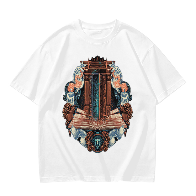 Olive T-Shirt With Ornate Architectural Book Print