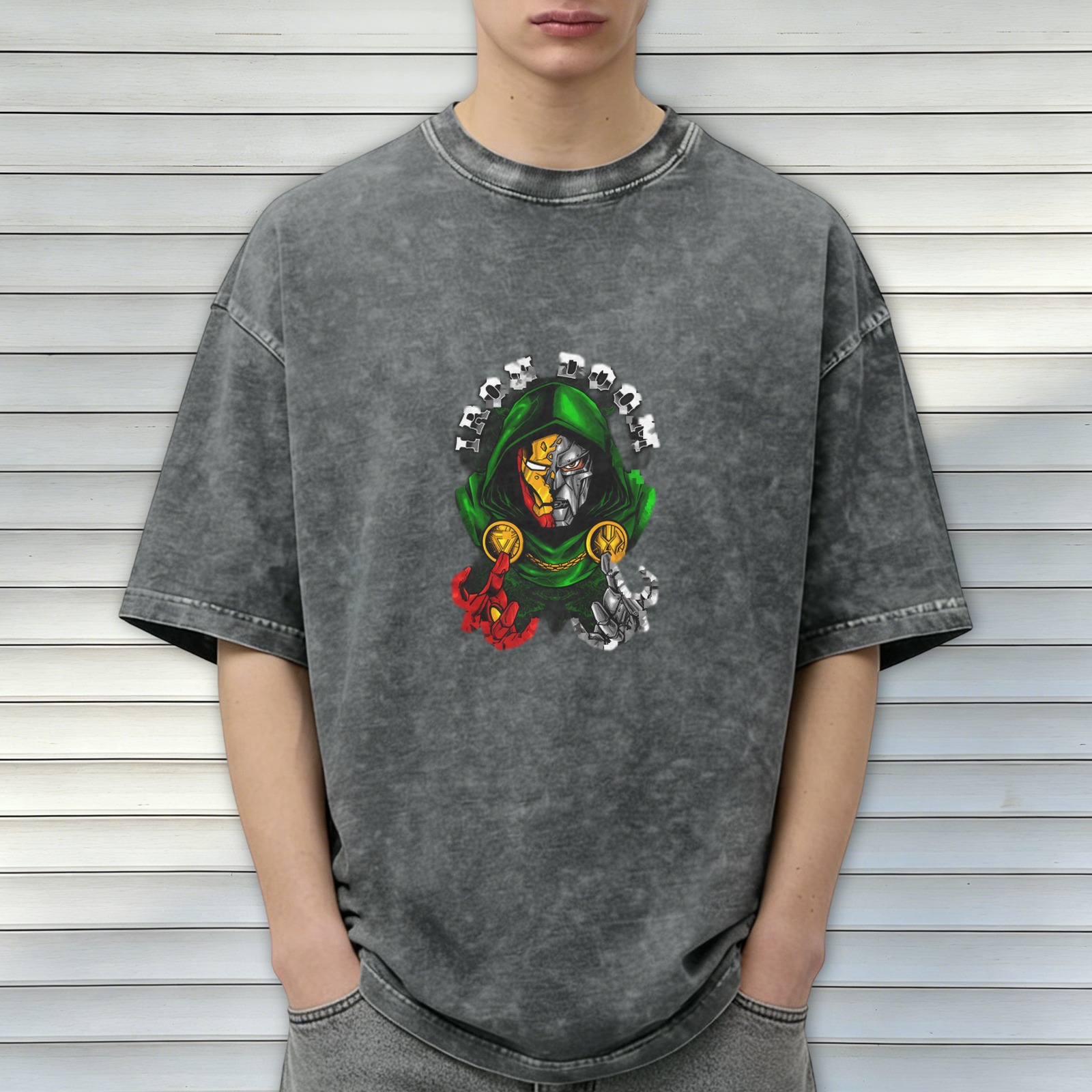 Iron Doom Graphic Acid Wash Black Oversized T-Shirt