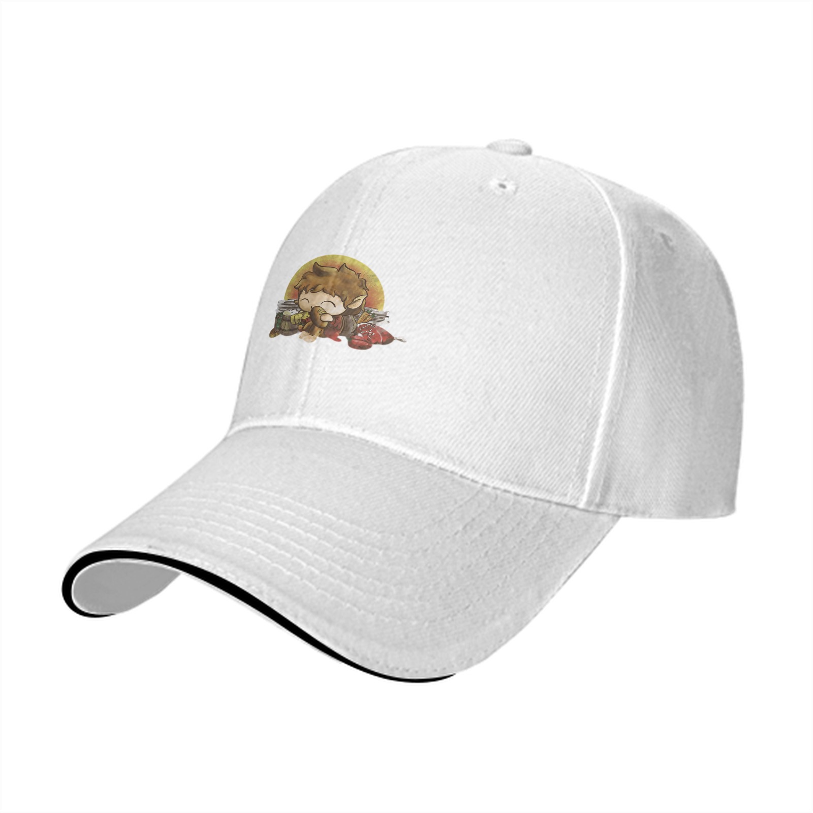 Black Baseball Cap With Chibi Hobbit Eating Design
