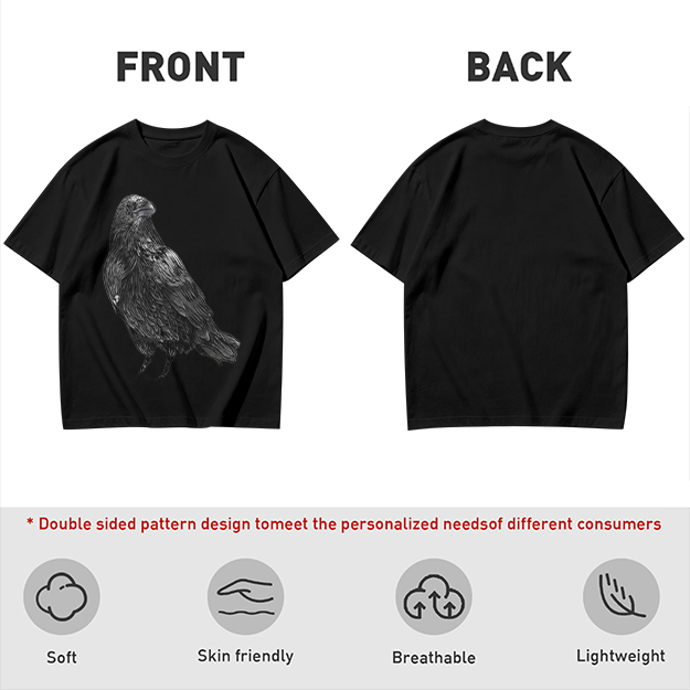 Olive Green T-Shirt With Detailed Raven Graphic Print