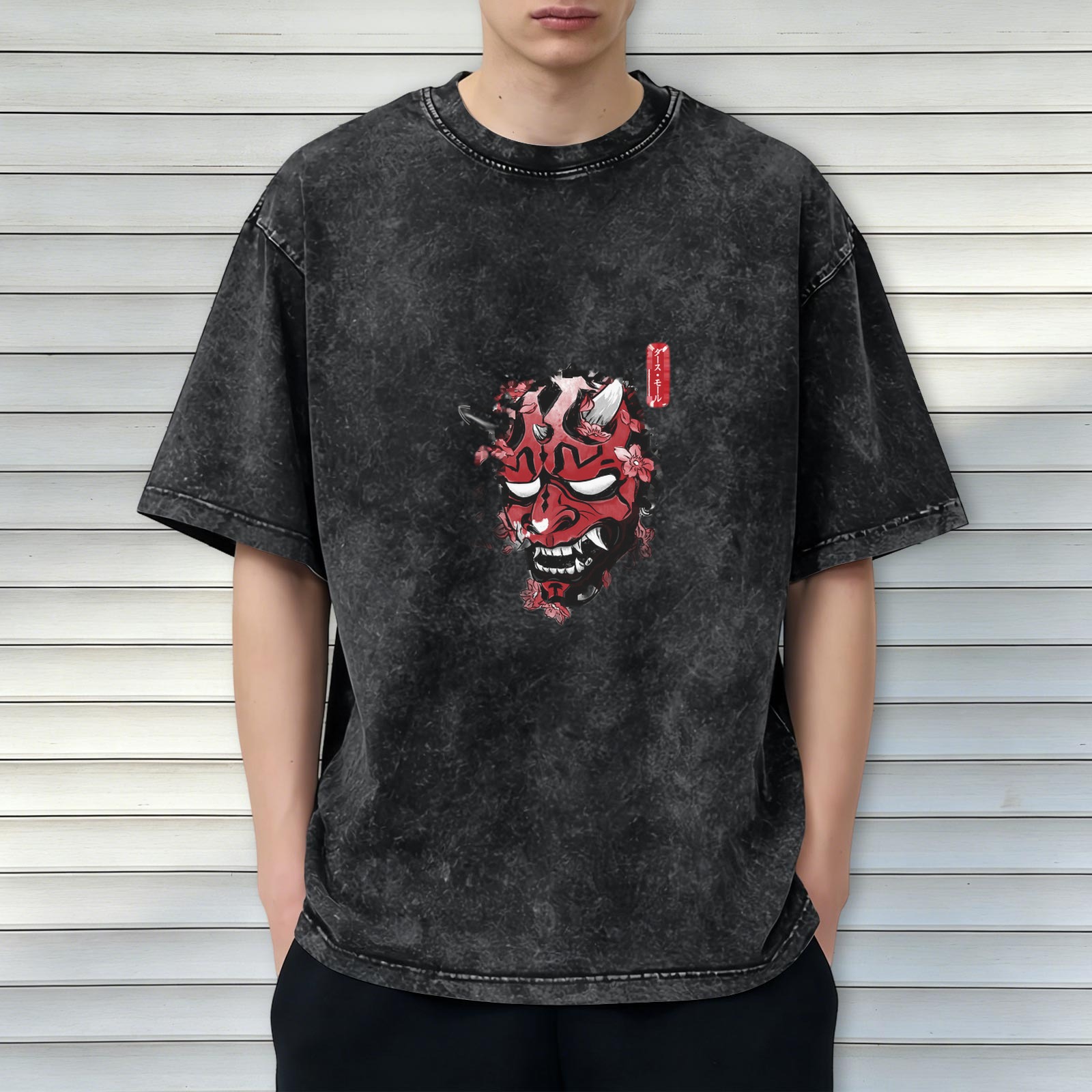 Vintage Wash Japanese Oni Mask Graphic T-Shirt
