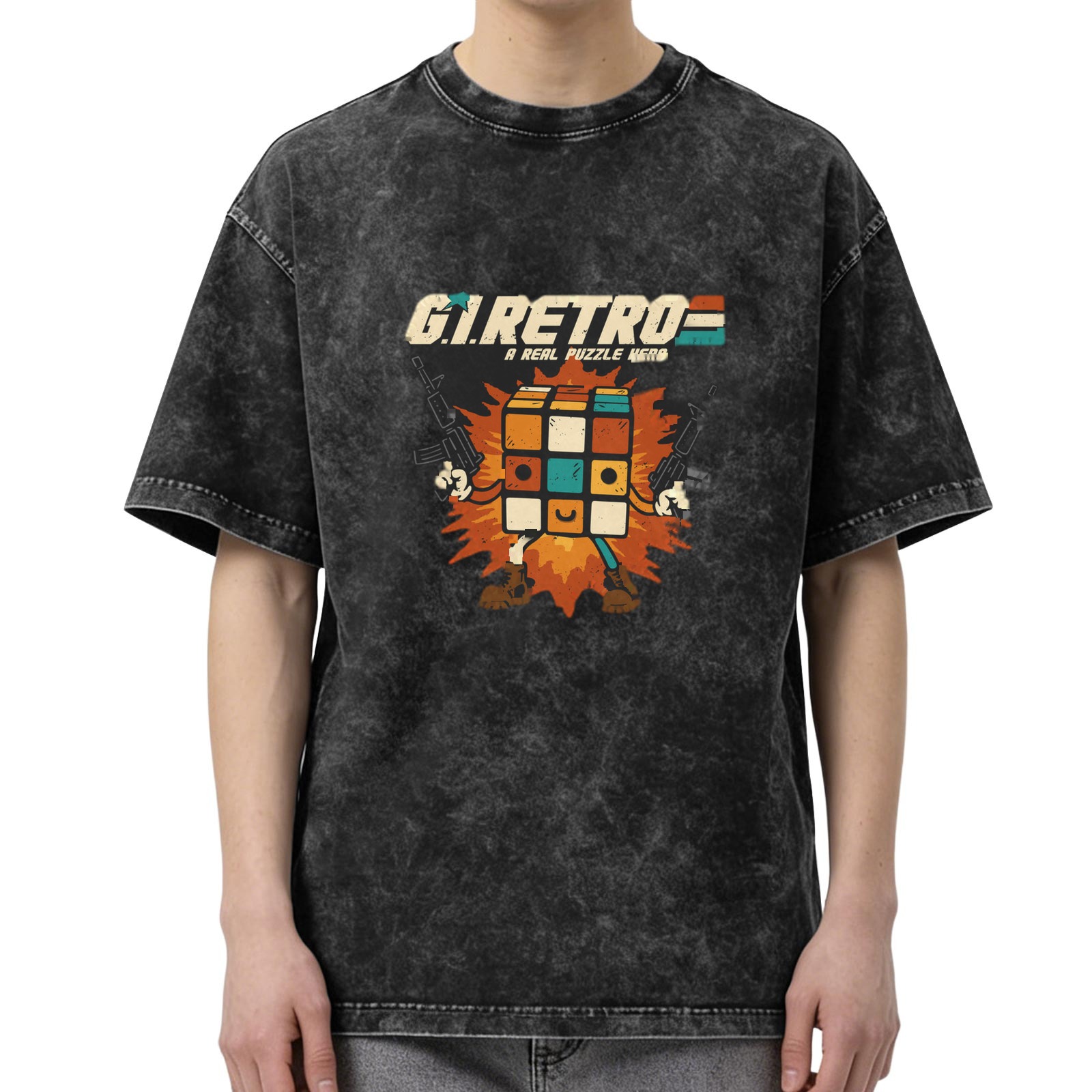 G.I. Retro Rubik's Cube Character Graphic T-Shirt