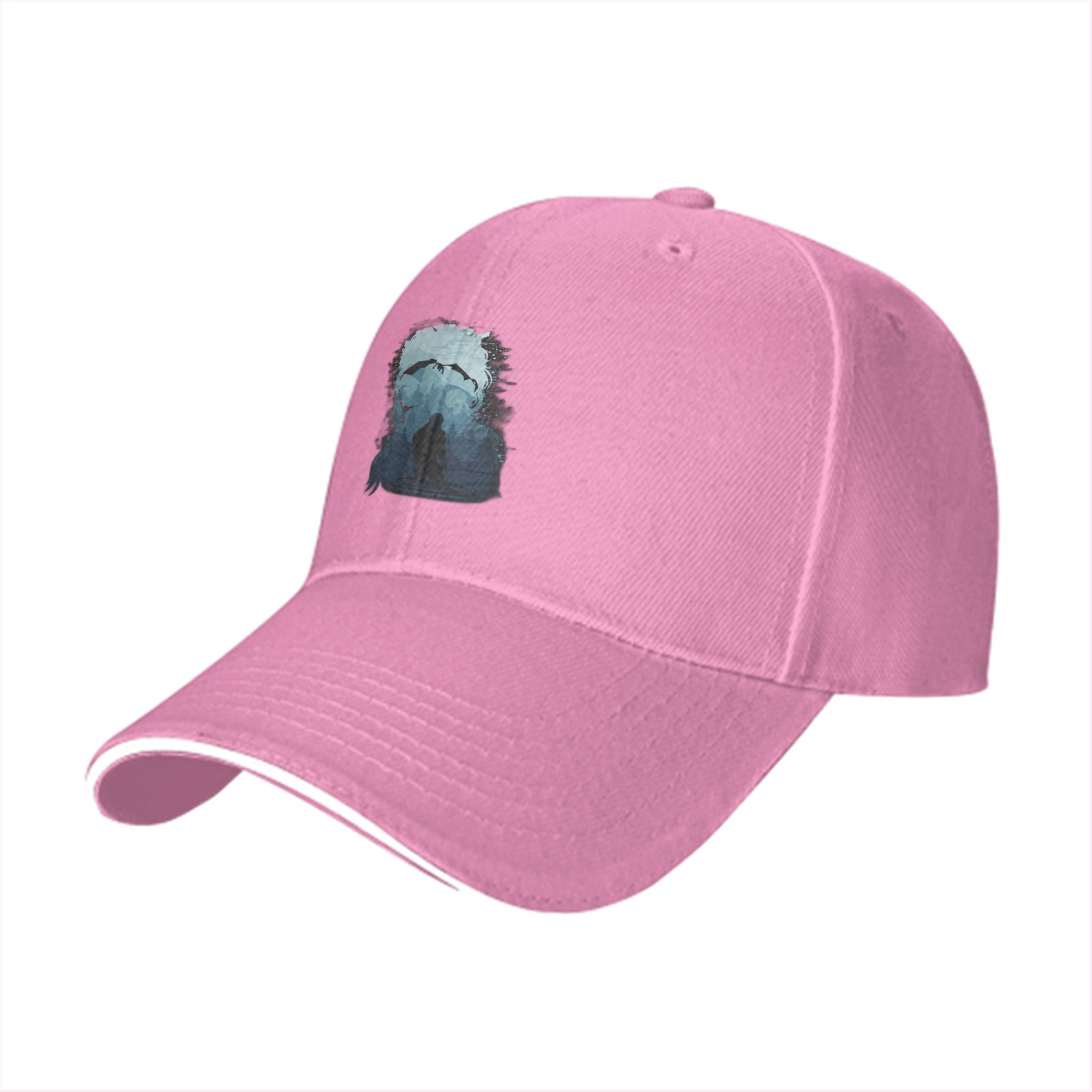 Black Baseball Cap With Abstract Blue Figure Print