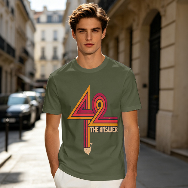 Olive Graphic T-Shirt With 42 The Answer Print And Whale Motif