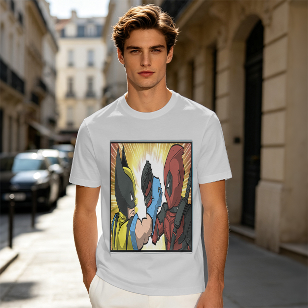 Wolverine and Deadpool Fist Bump Graphic T-Shirt