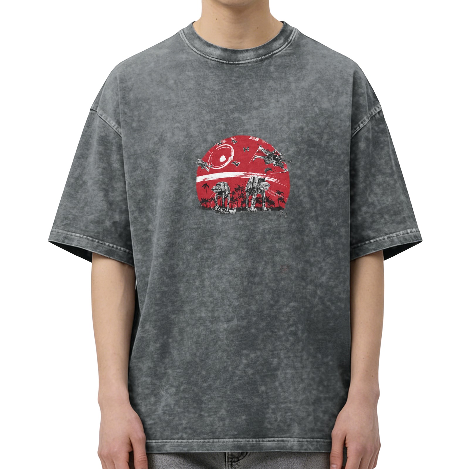 Washed Black Star Wars Graphic T-Shirt with Red Battle Scene Print