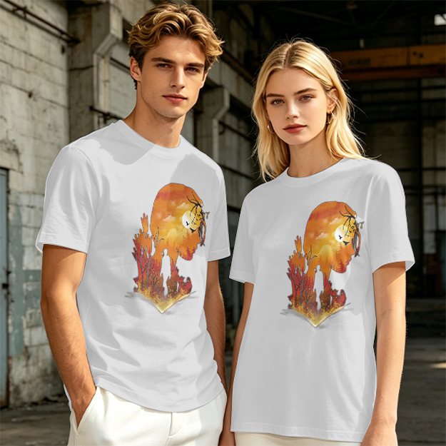 Olive T-Shirt with Sunset Lion Silhouette Graphic Print