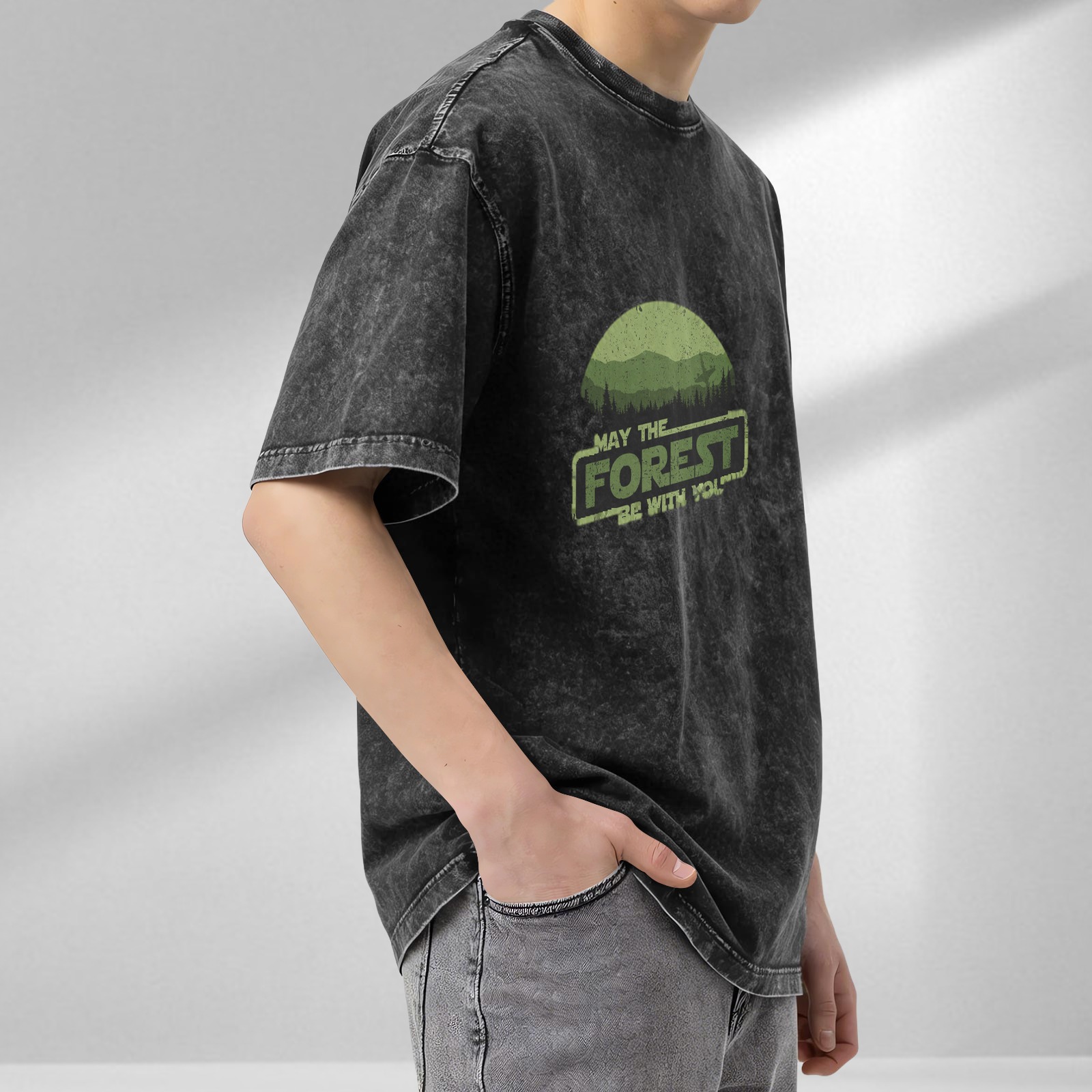 May The Forest Be With You Graphic Acid Wash T-Shirt