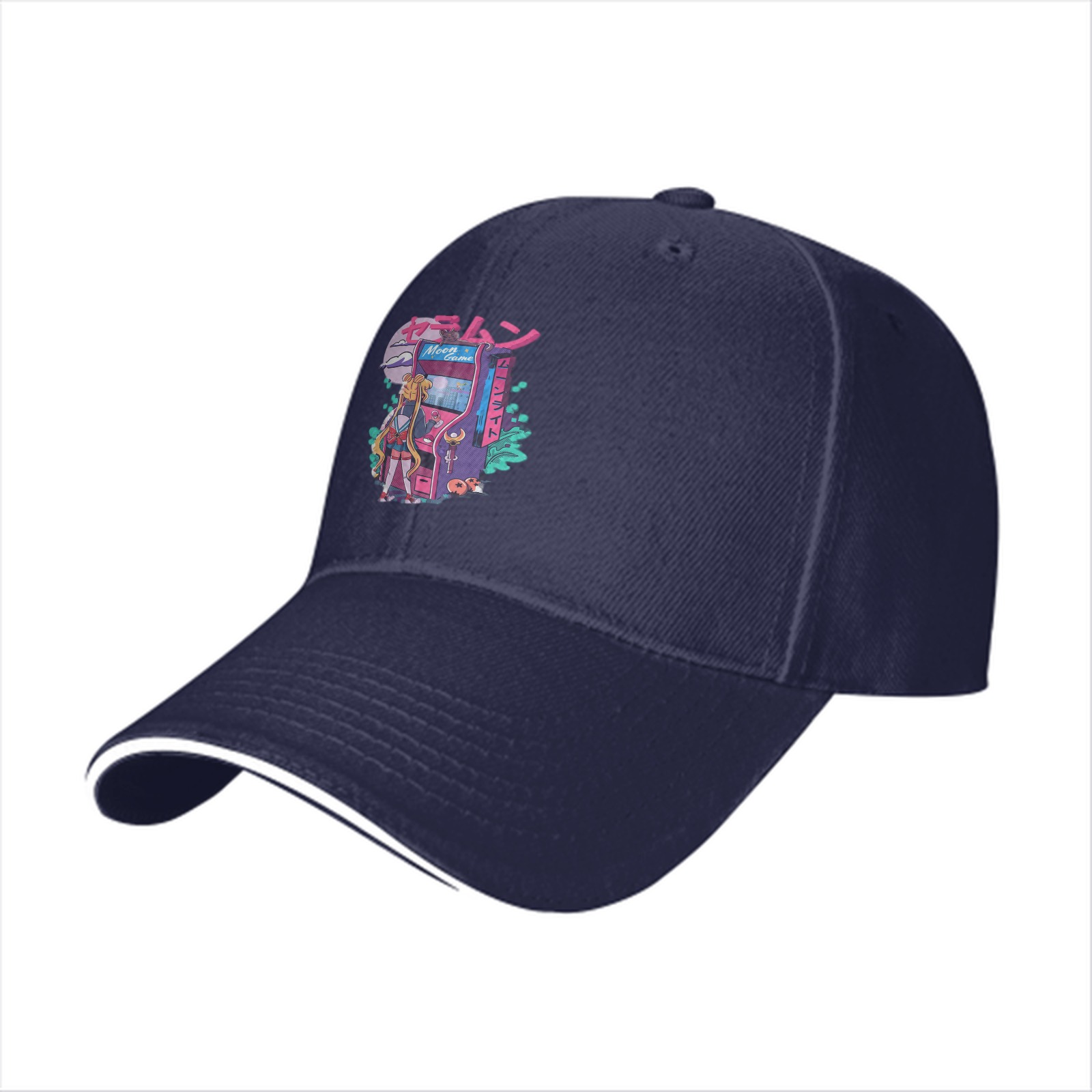 Black Baseball Cap With Anime Arcade Game Graphic