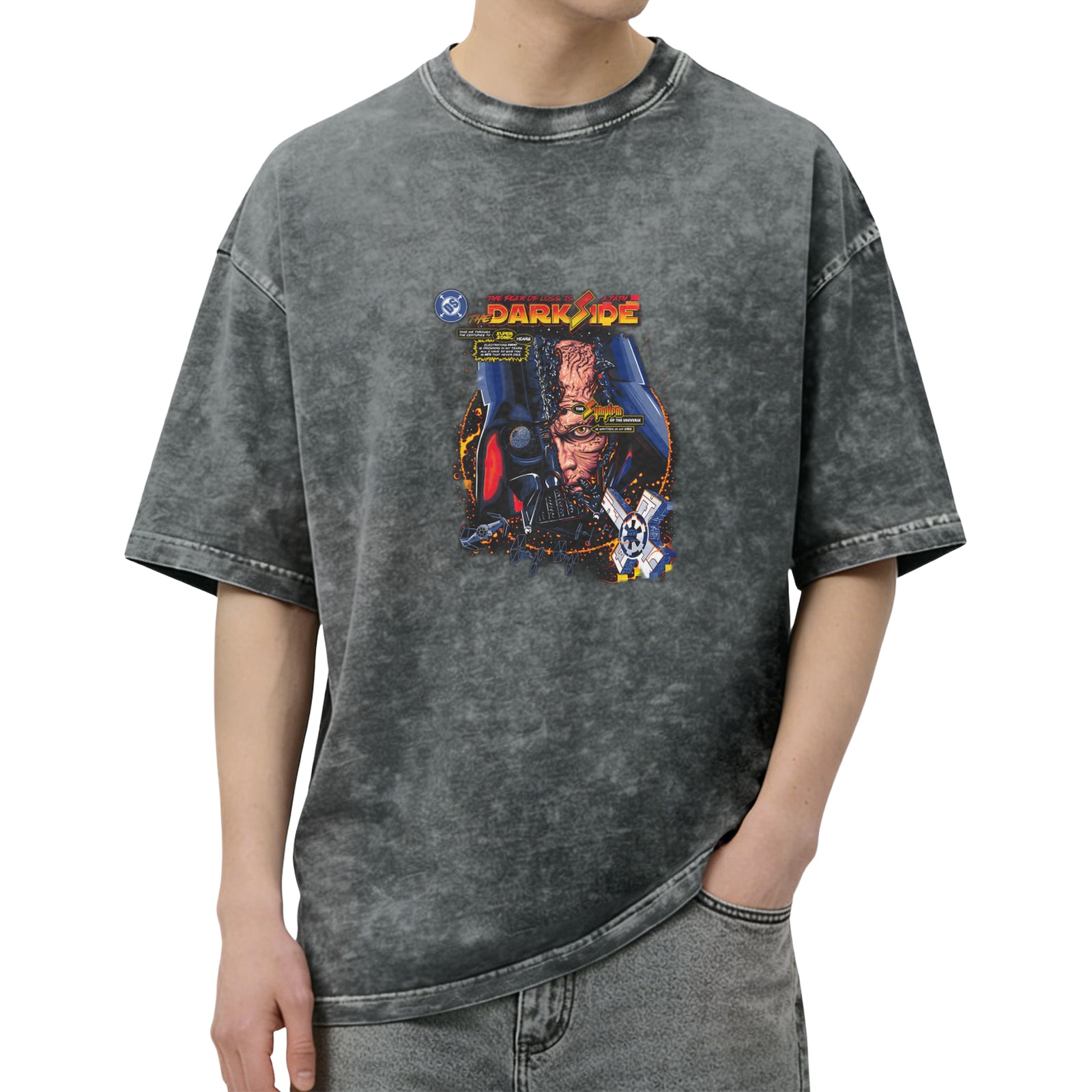 Washed Black T-Shirt with Star Wars Darth Vader Dark Side Graphic