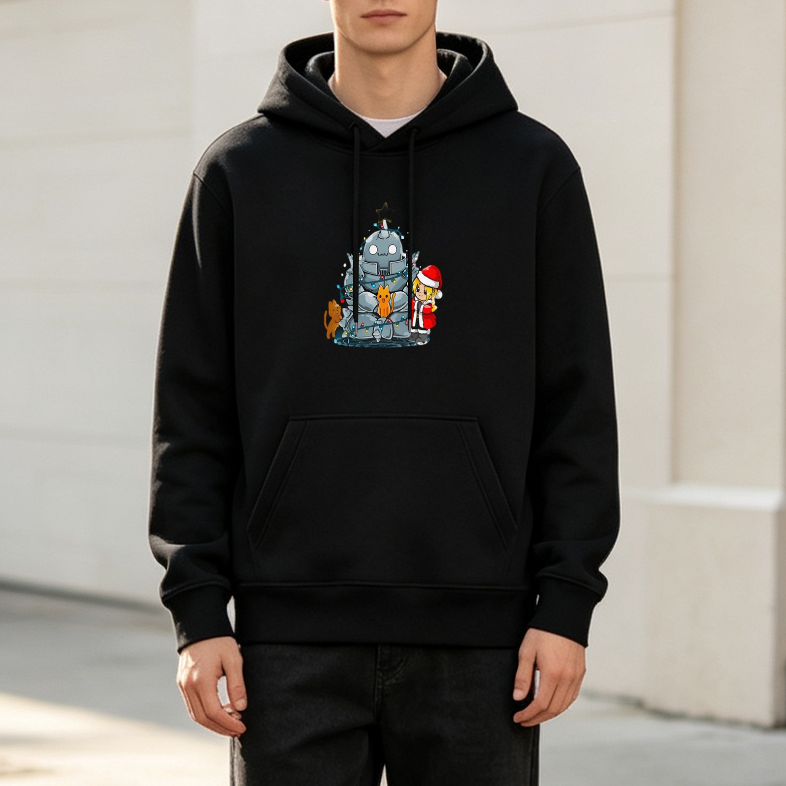 Black Hoodie With Fullmetal Alchemist Christmas Print