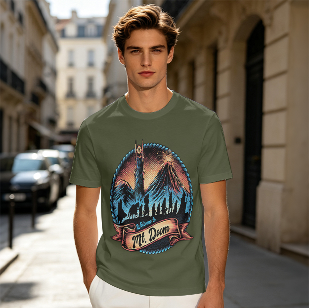 Olive T-shirt with Lord of the Rings Mount Doom Graphic