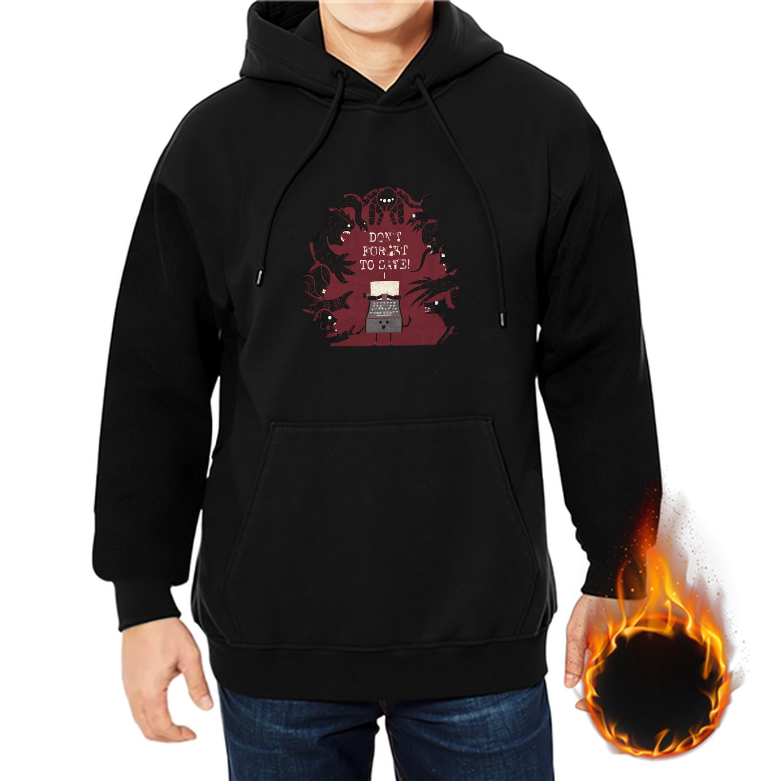 Black Hoodie With Dark Monster Typewriter Graphic Design