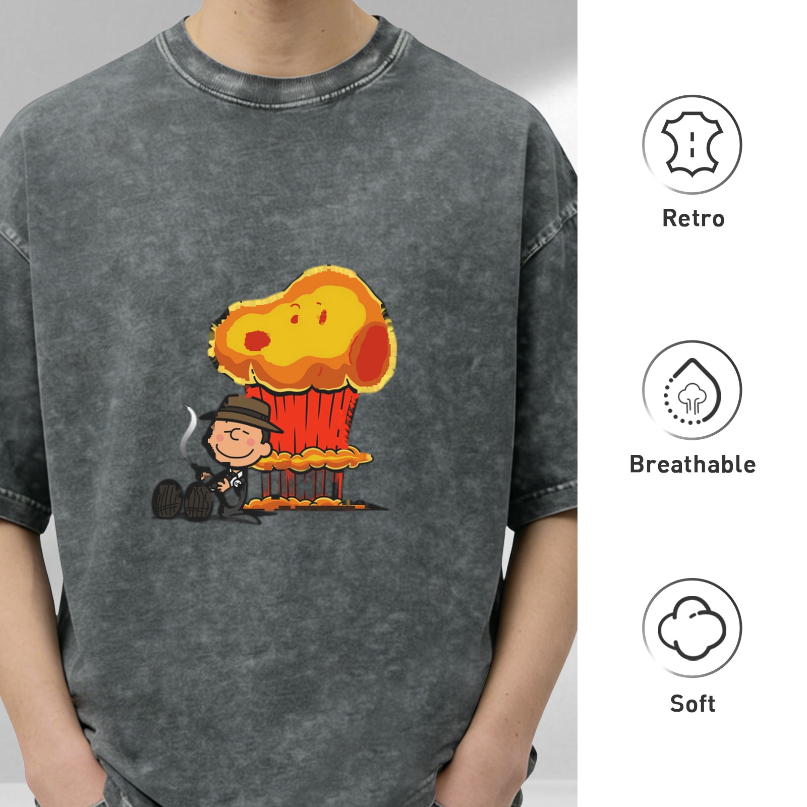 Charlie Brown Oppenheimer Mushroom Cloud Acid Wash T-Shirt
