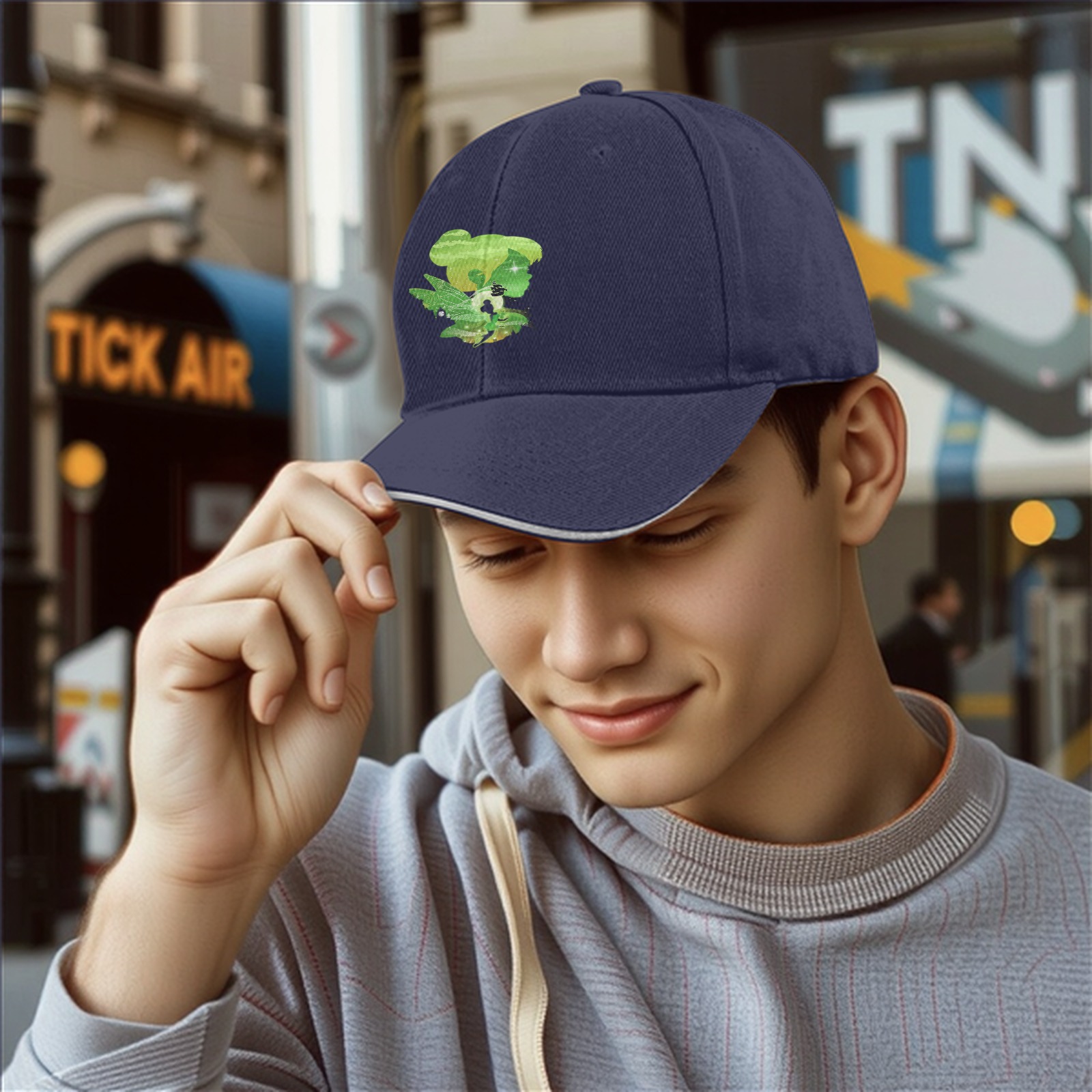 Black Baseball Cap With Green Fairy Silhouette Graphic