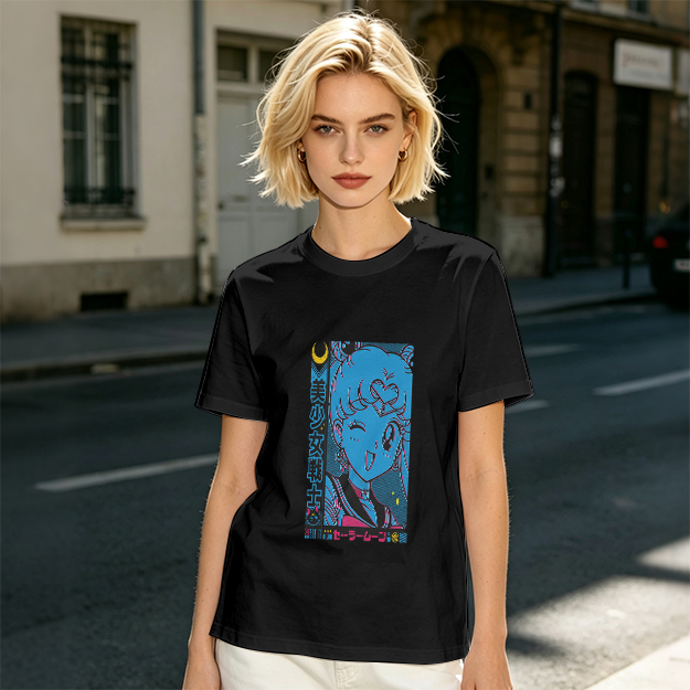 Olive anime graphic t-shirt with magical girl character print