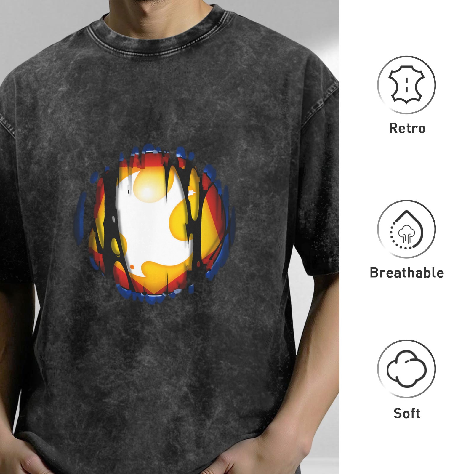 Oversized Acid Wash T-Shirt with Distressed Graphic Print