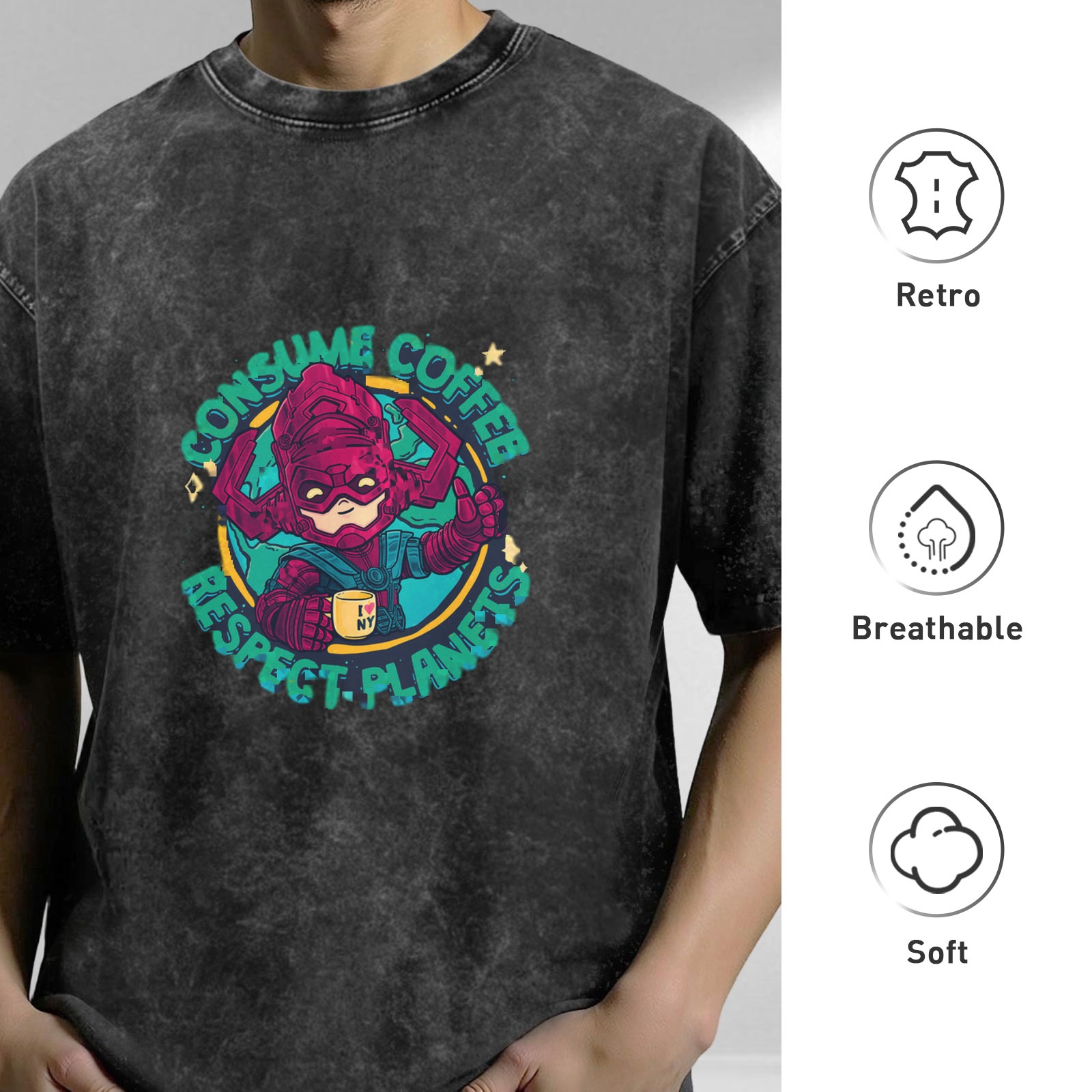 Consume Coffee Respect Planets Chibi Villain Graphic T-Shirt