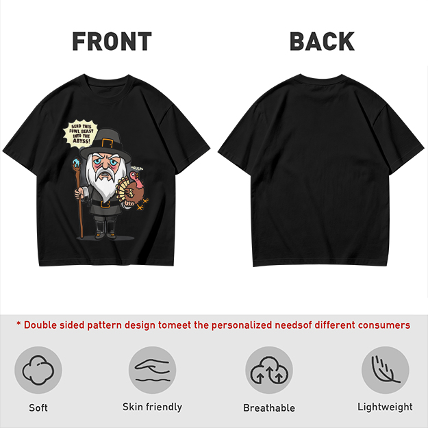 Wizard Pilgrim Holding Turkey Funny Thanksgiving T-Shirt Design