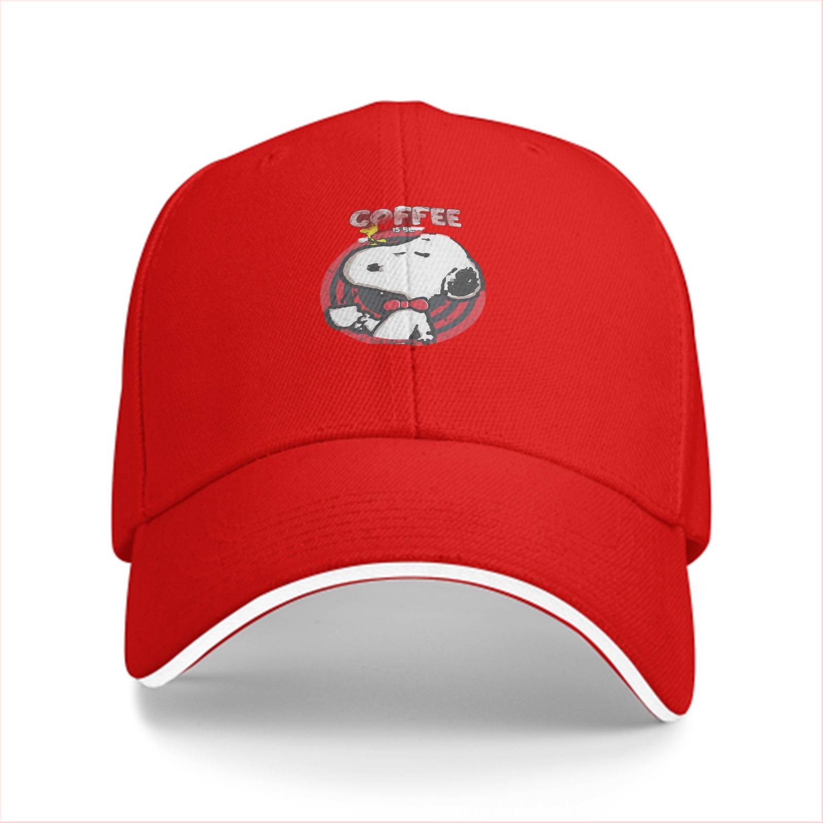 Black baseball cap with Snoopy Coffee graphic design
