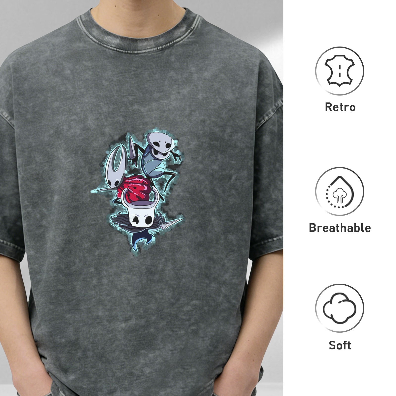 Hollow Knight Characters Graphic Stonewashed Black T-Shirt