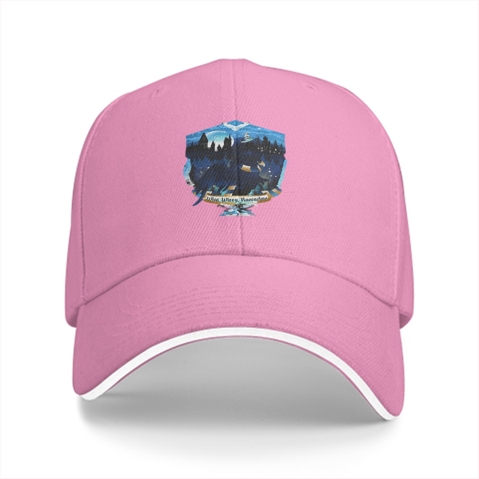 Black Baseball Cap With Night Castle Landscape Graphic Print