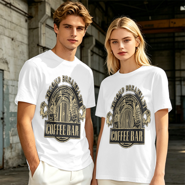 Olive Green T-Shirt with Second Breakfast Coffee Bar Graphic