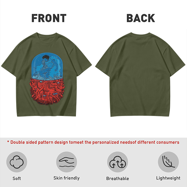 Olive T-Shirt With Surreal Capsule Water Figure Graphic