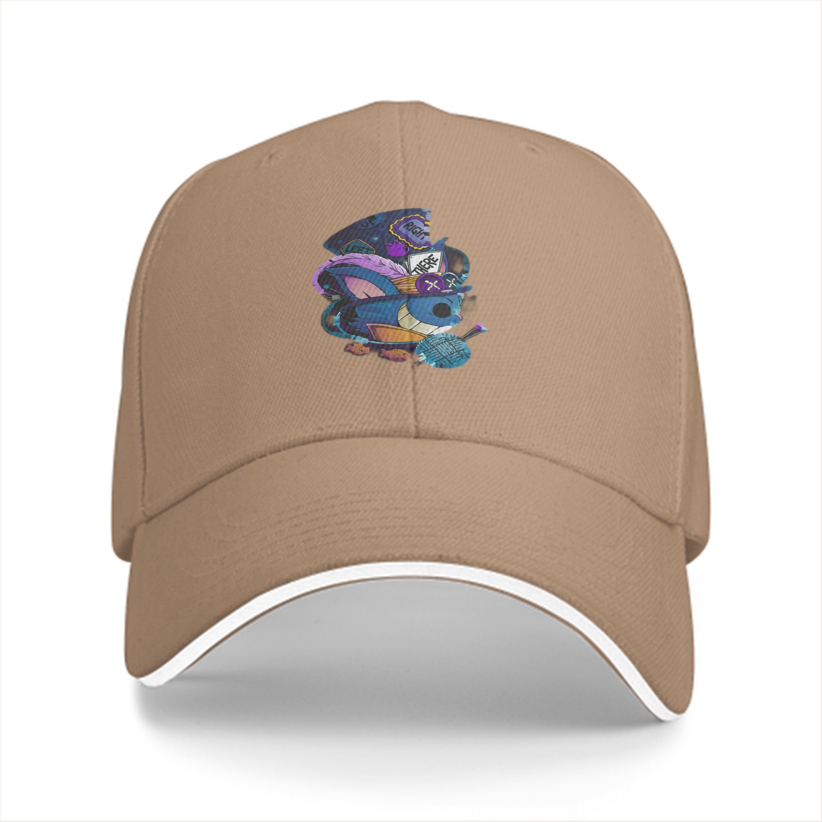 Black baseball cap with whimsical blue creature graphic