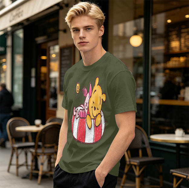 Olive T-Shirt with Wizard and Hobbit Fantasy Art Print